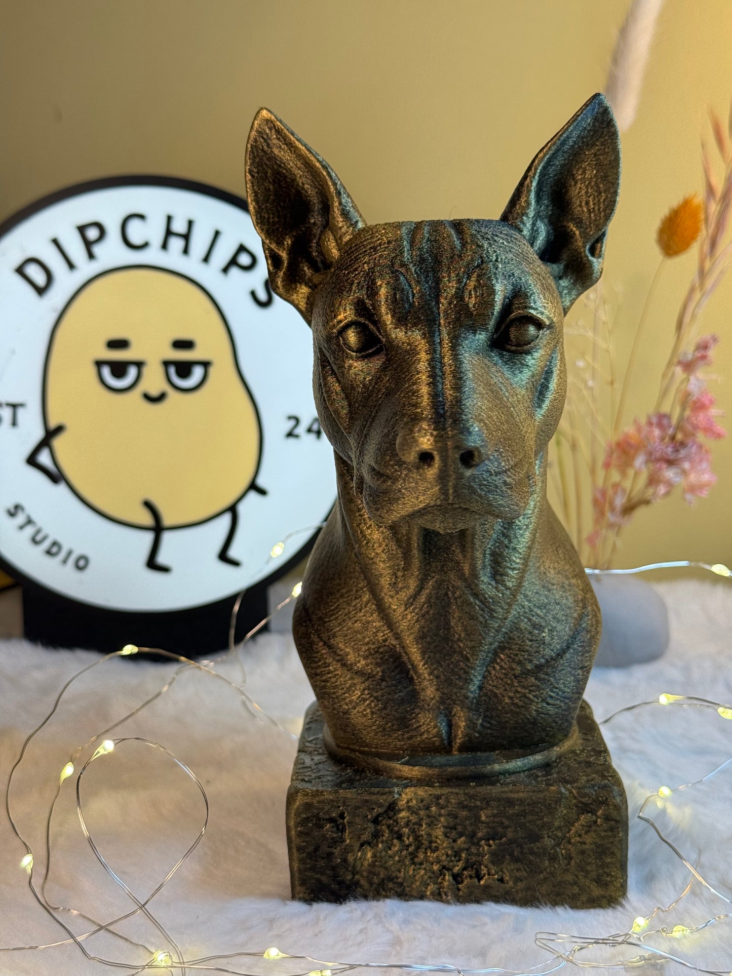 Xolo Dog antique bust – hand-painted 3D print dog statue collectible decor